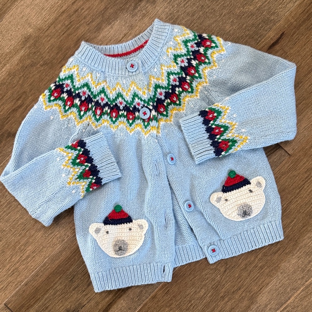 Baby Boden Fair Isle Polar Bear Button Down Cardigan